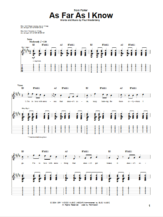 Paul Westerberg As Far As I Know Sheet Music