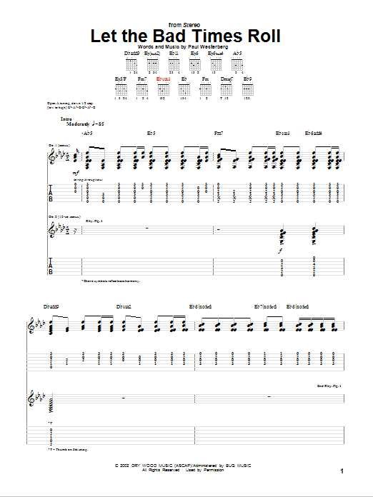 Paul Westerberg Let The Bad Times Roll Sheet Music