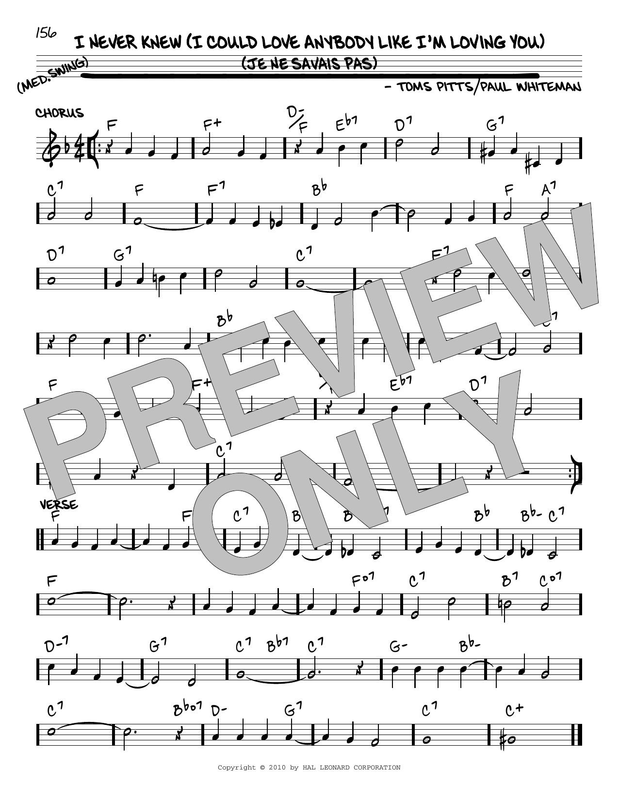 Paul Whiteman I Never Knew (I Could Love Anybody Like I'm Loving You) (Je Ne Savais Pas) (arr. Sheet Music