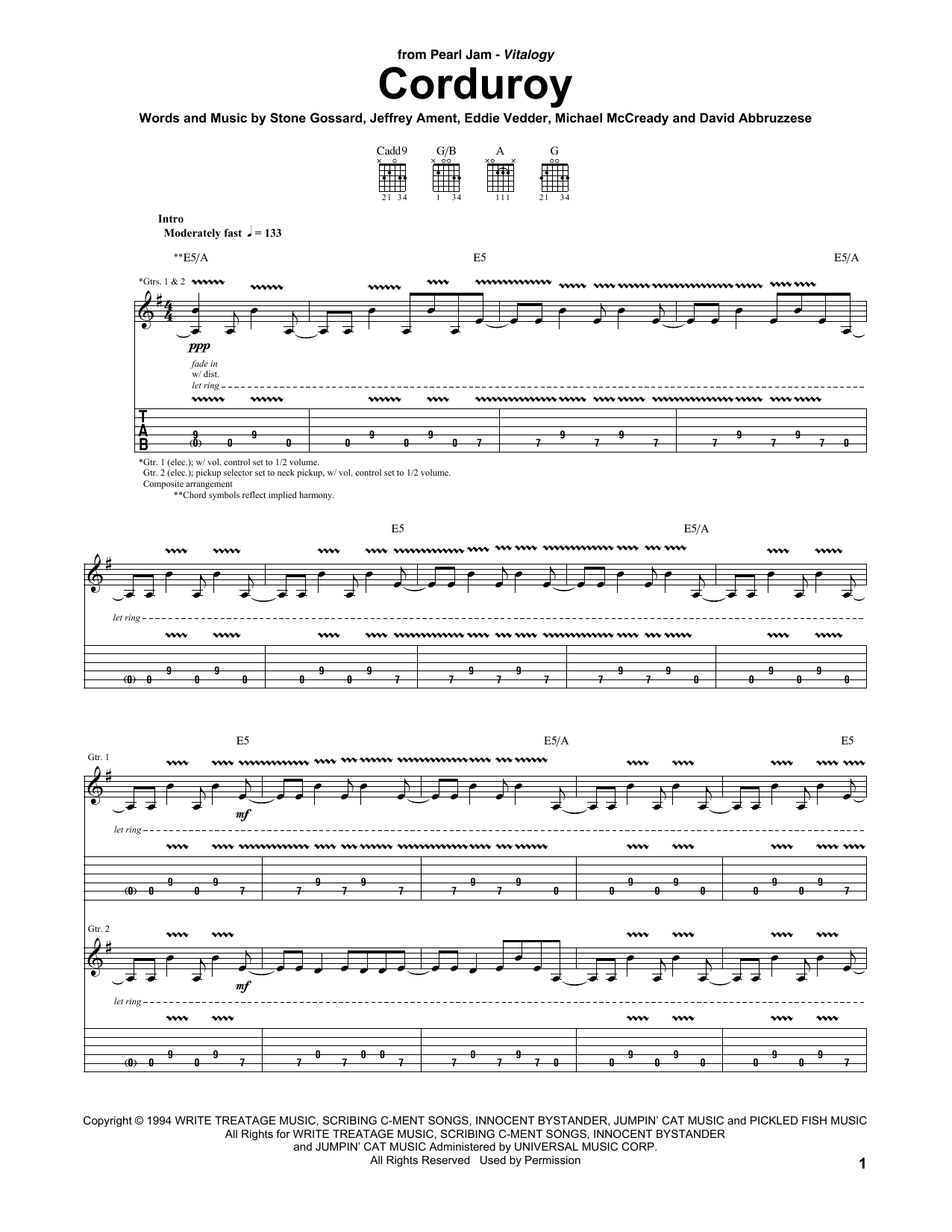 Pearl Jam Corduroy Sheet Music