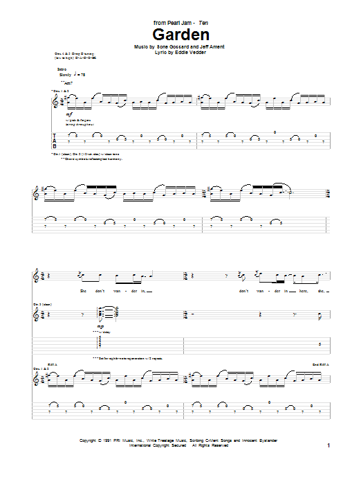Pearl Jam Garden Sheet Music
