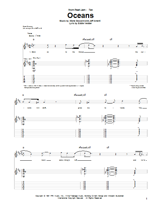 Pearl Jam Oceans Sheet Music