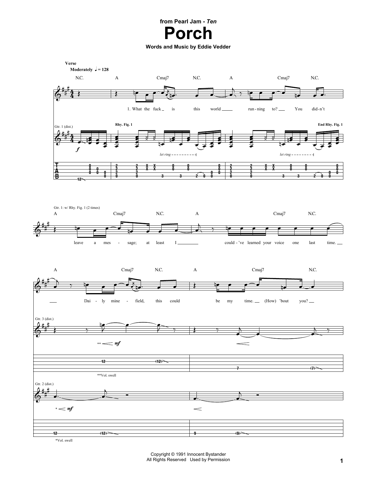 Pearl Jam Porch Sheet Music