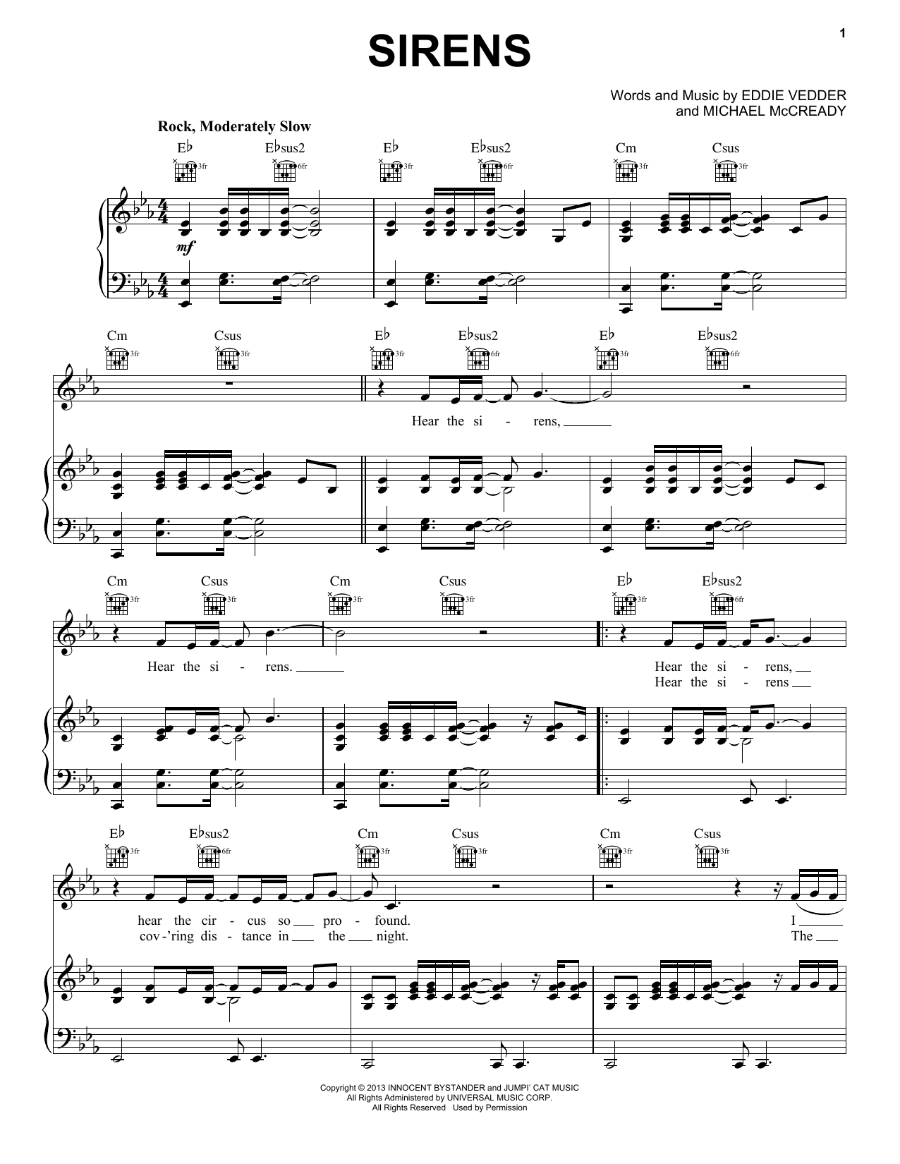 Pearl Jam Sirens Sheet Music