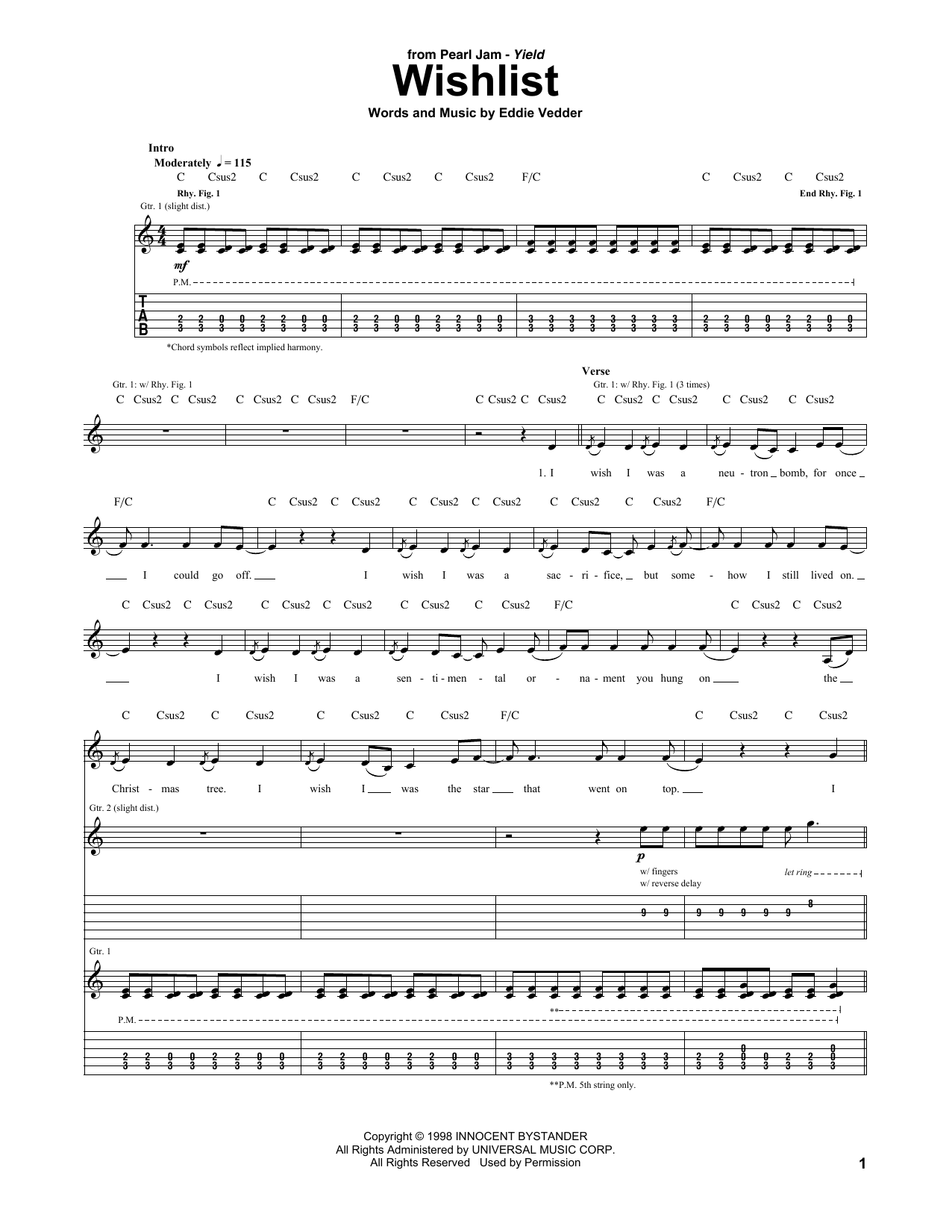 Pearl Jam Wishlist Sheet Music