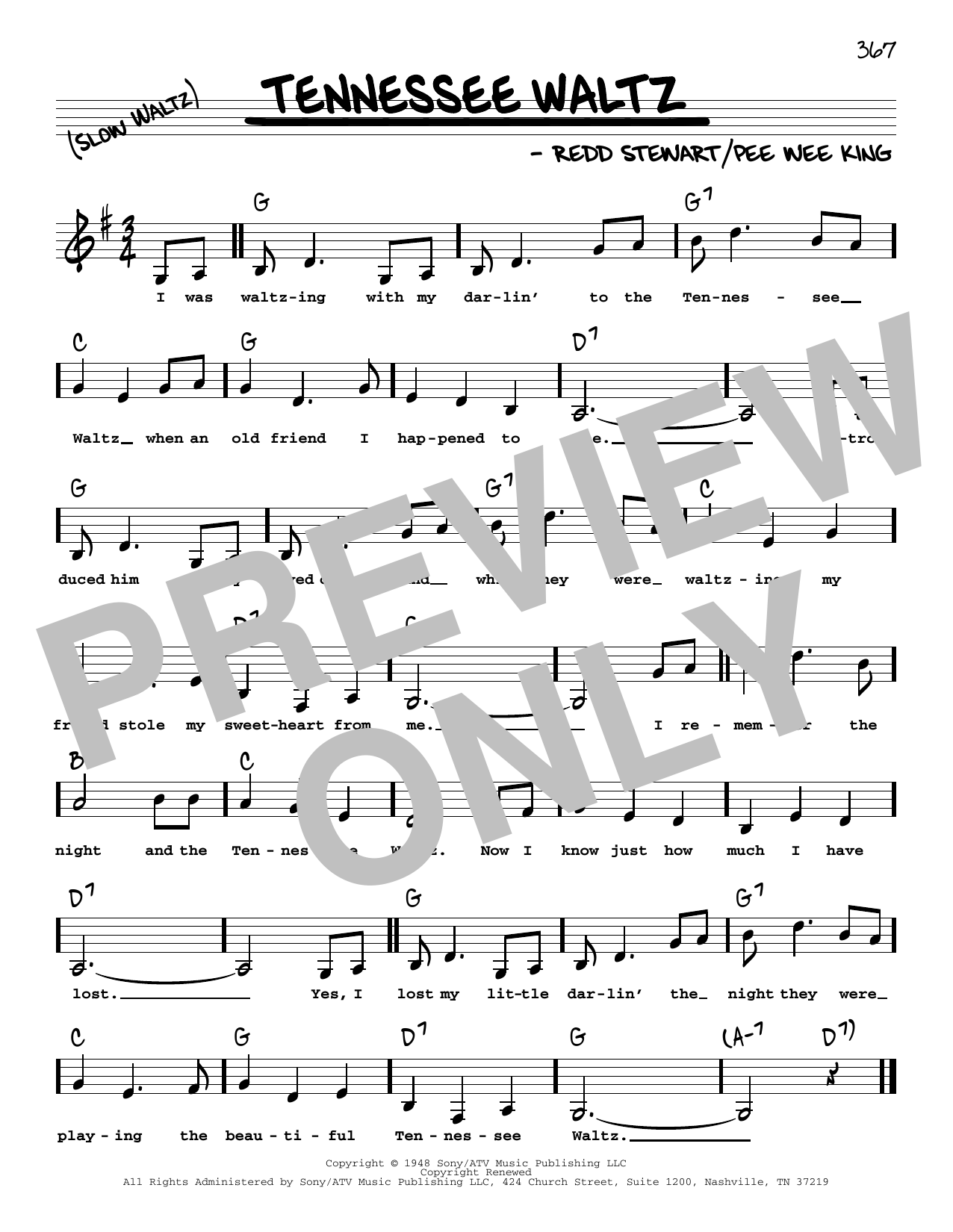 Pee Wee King Tennessee Waltz (Low Voice) Sheet Music