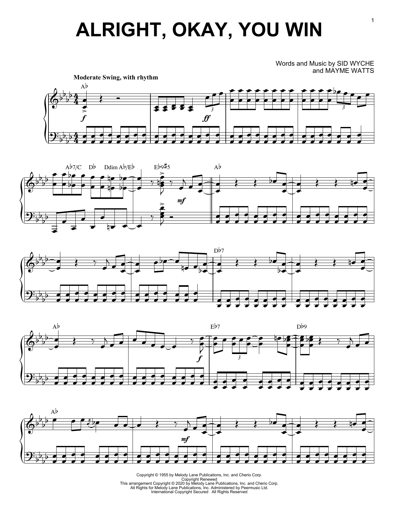 Peggy Lee Alright, Okay, You Win [Jazz version] (arr. Brent Edstrom) Sheet Music
