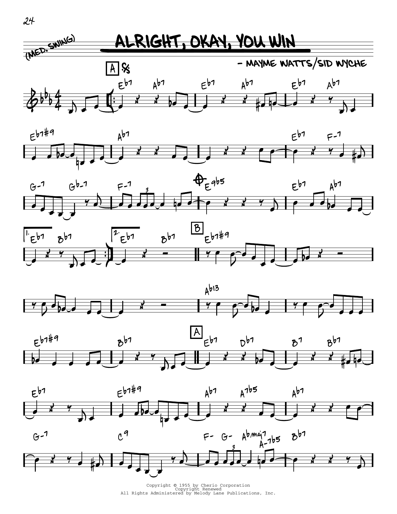 Peggy Lee Alright, Okay, You Win [Reharmonized version] (arr. Jack Grassel) Sheet Music