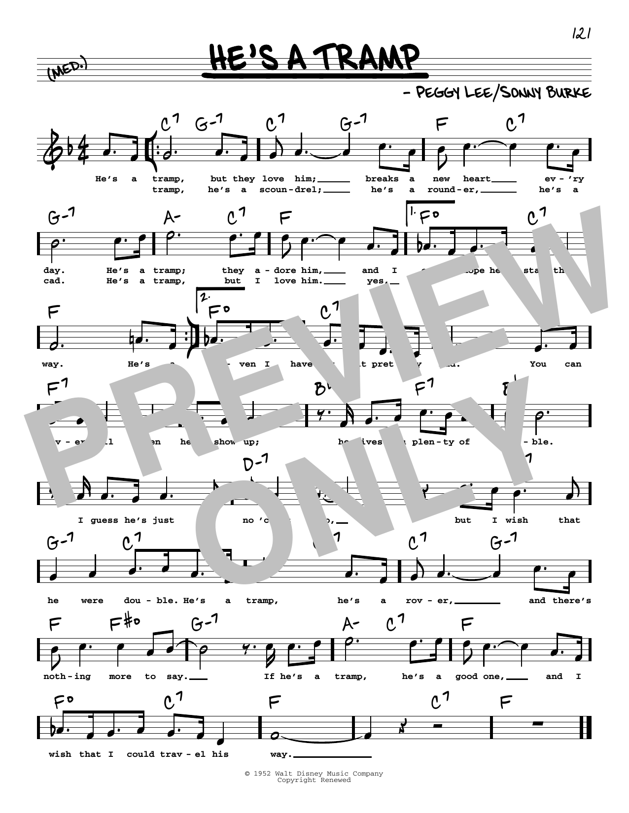 Peggy Lee He's A Tramp (from Lady And The Tramp) (High Voice) Sheet Music