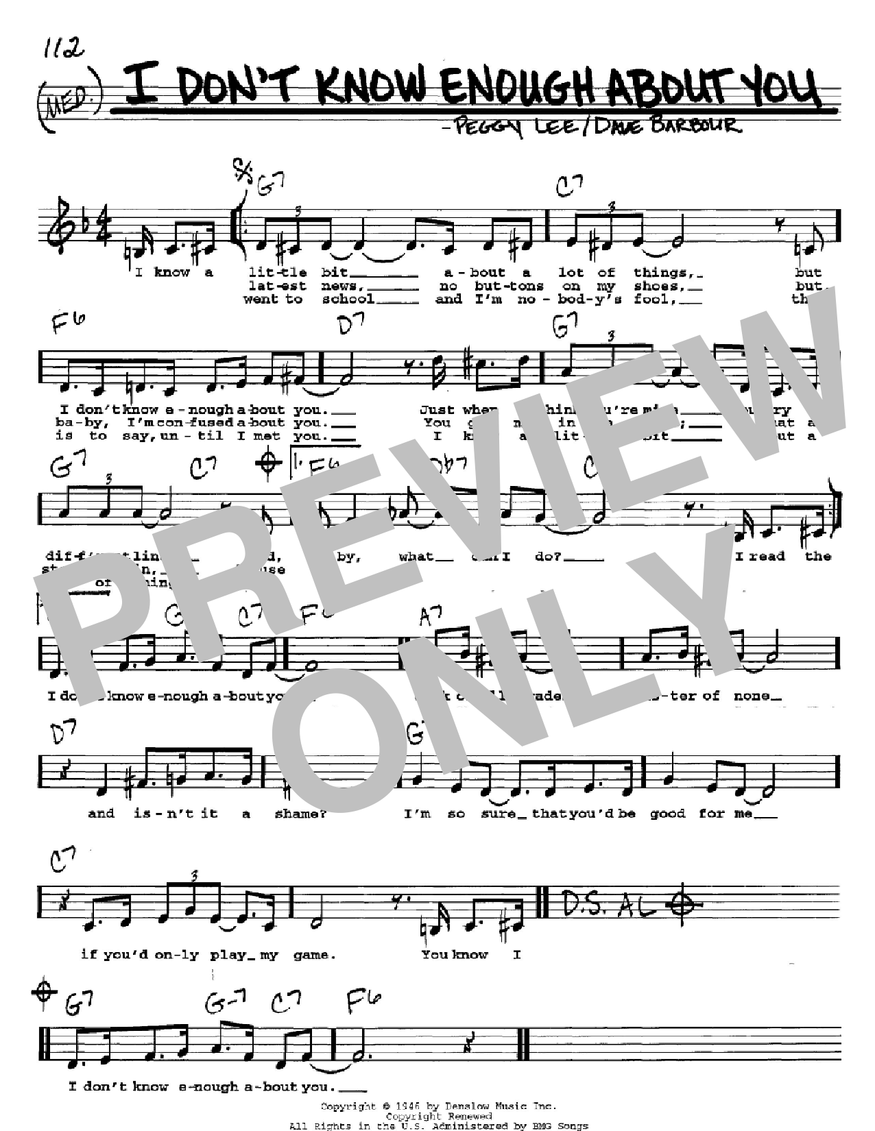 Peggy Lee I Don't Know Enough About You Sheet Music