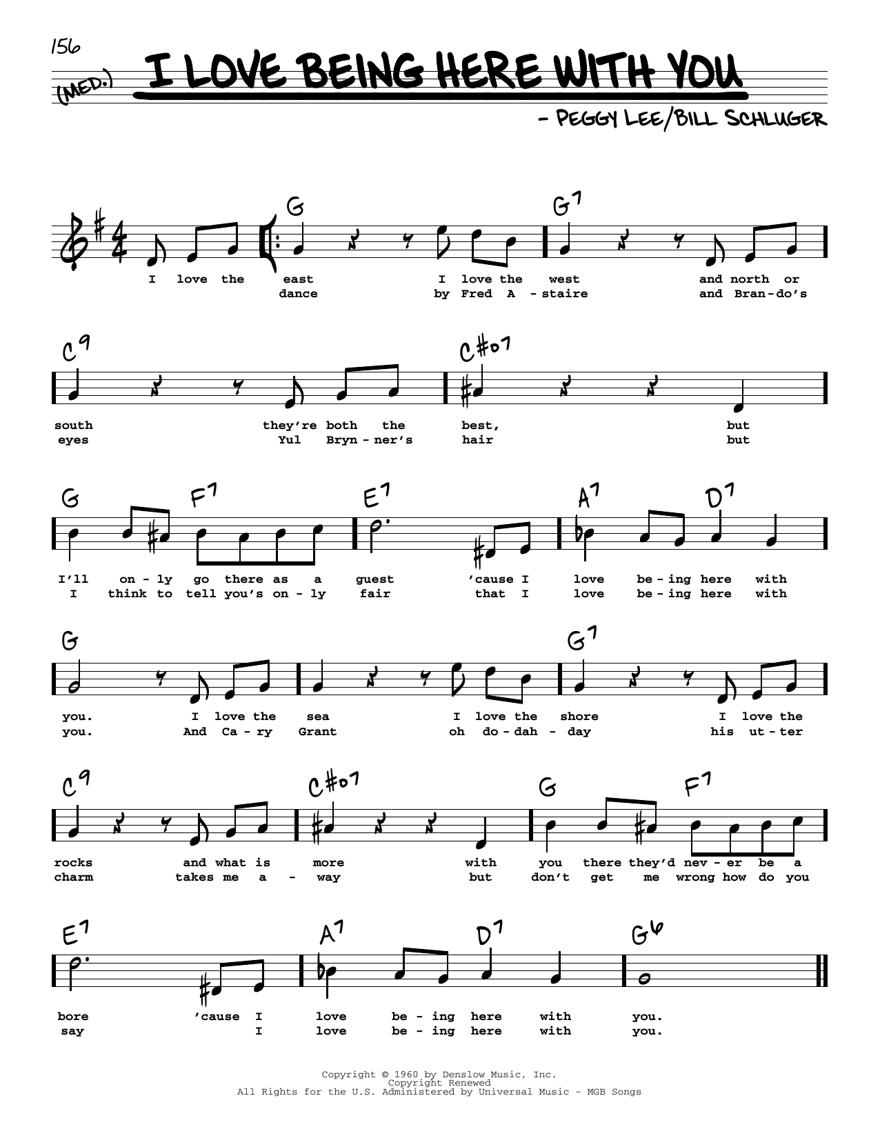 Peggy Lee I Love Being Here With You (High Voice) Sheet Music