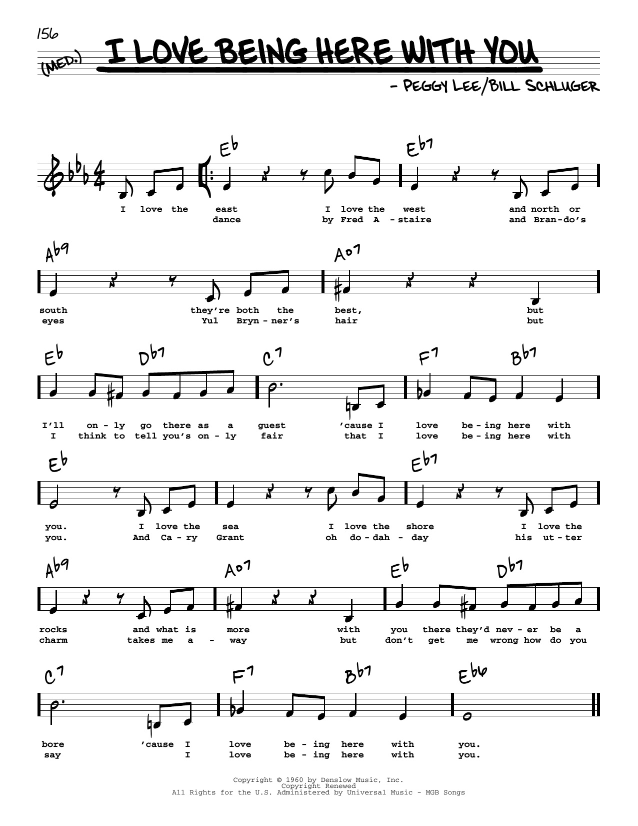 Peggy Lee I Love Being Here With You (Low Voice) Sheet Music