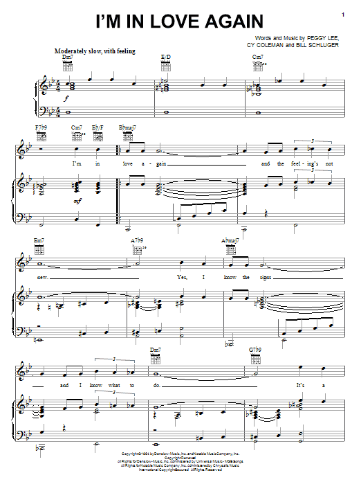 Peggy Lee I'm In Love Again Sheet Music