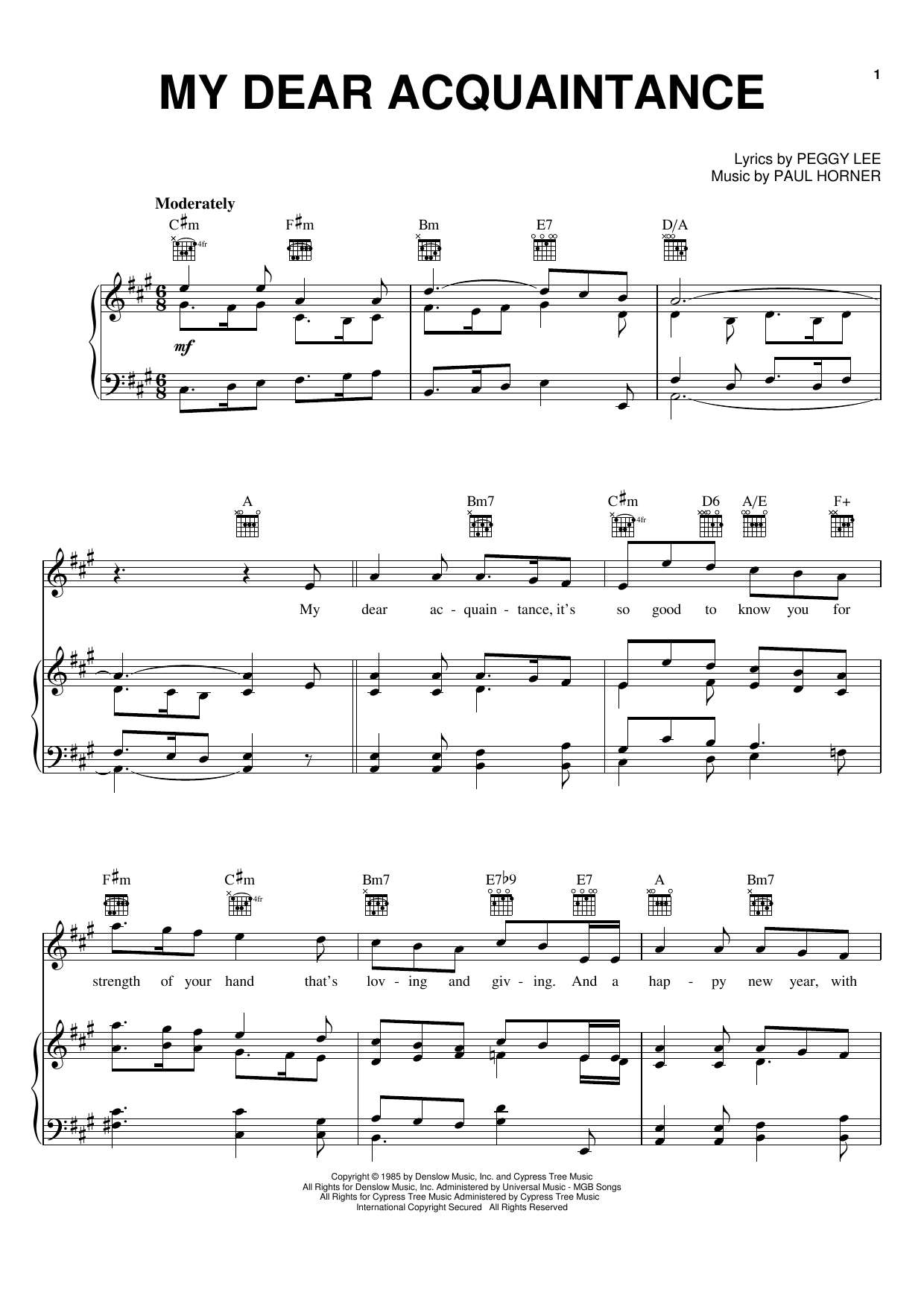 Peggy Lee My Dear Acquaintance Sheet Music