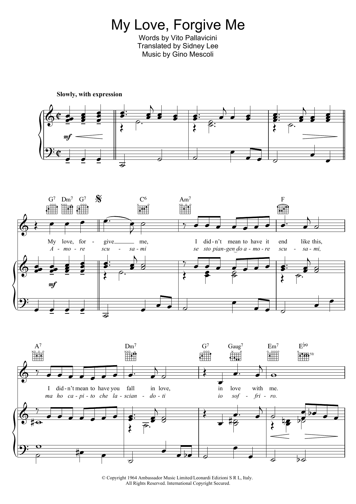 Peggy Lee My Love Forgive Me (Amore Scusami) Sheet Music