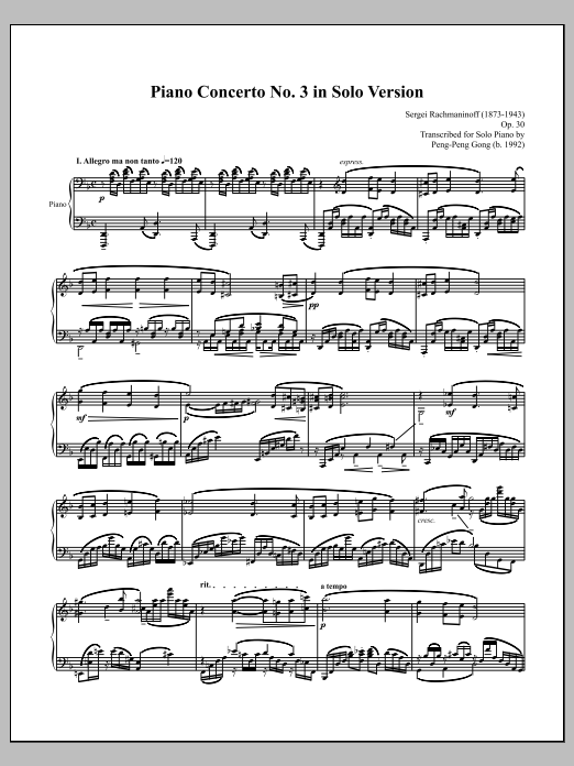 Peng-Peng Gong Piano Concerto No. 3 in Solo Version Sheet Music