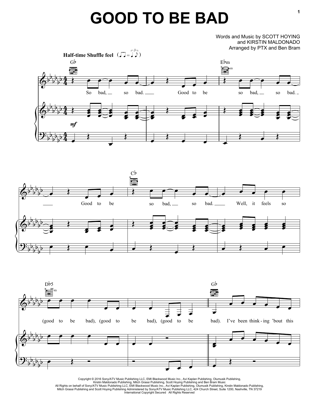 Pentatonix Good To Be Bad Sheet Music