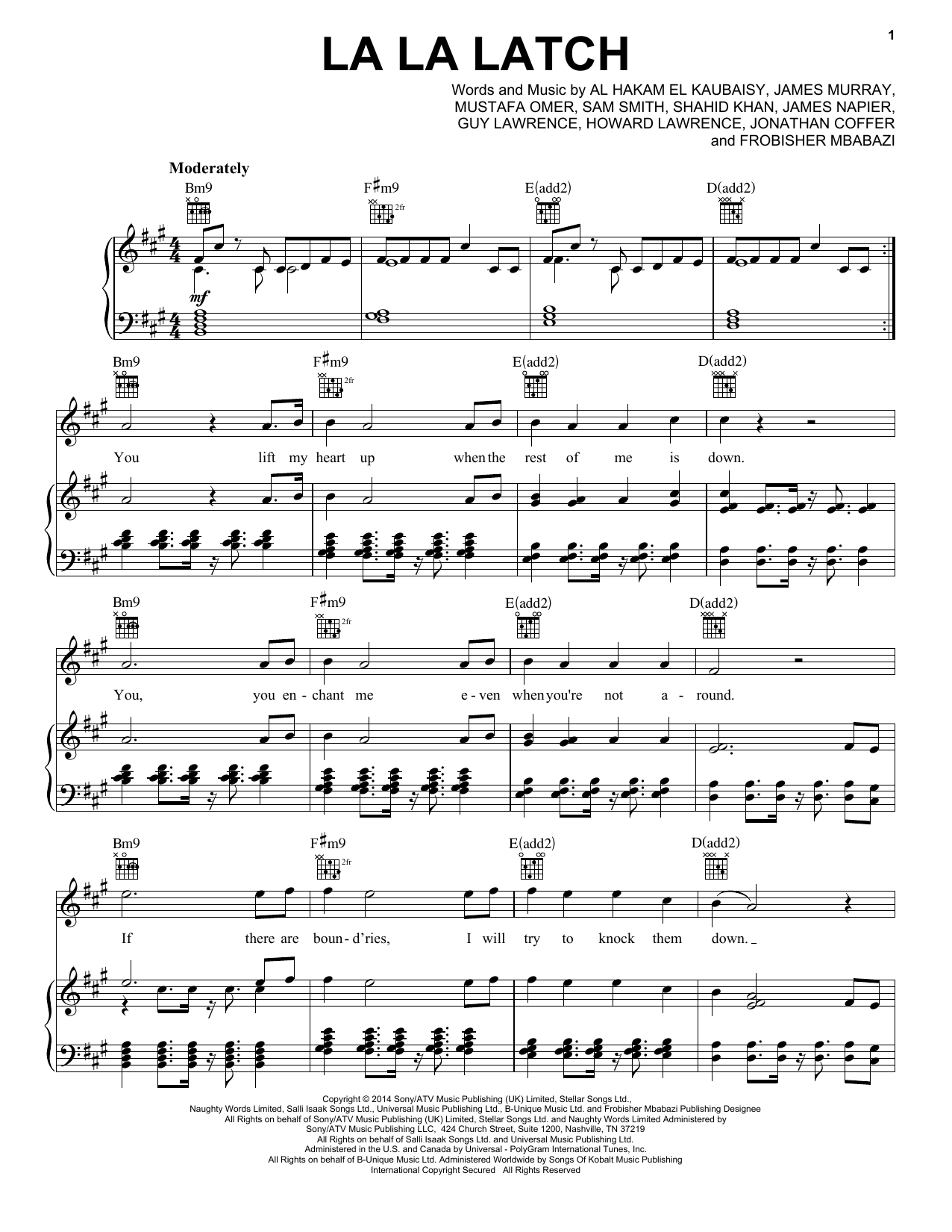 Pentatonix La La Latch Sheet Music