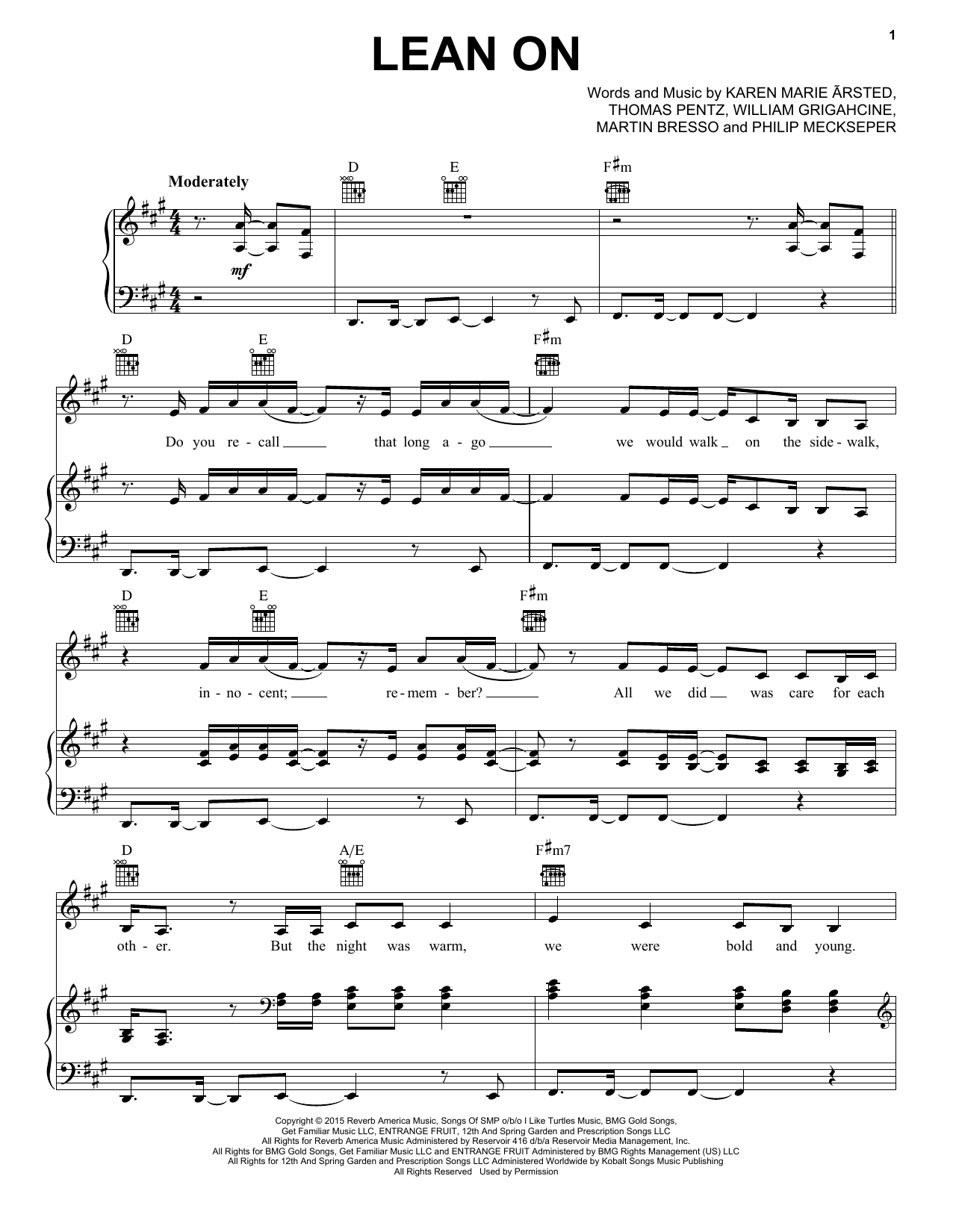 Pentatonix Lean On Sheet Music