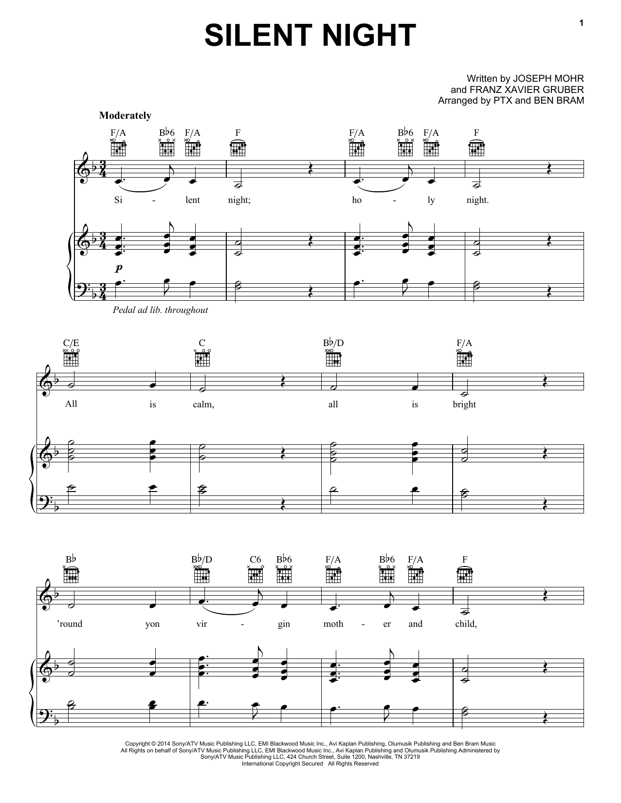 Pentatonix Silent Night Sheet Music