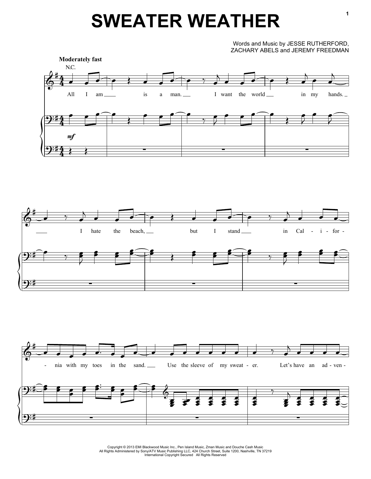 Pentatonix Sweater Weather Sheet Music