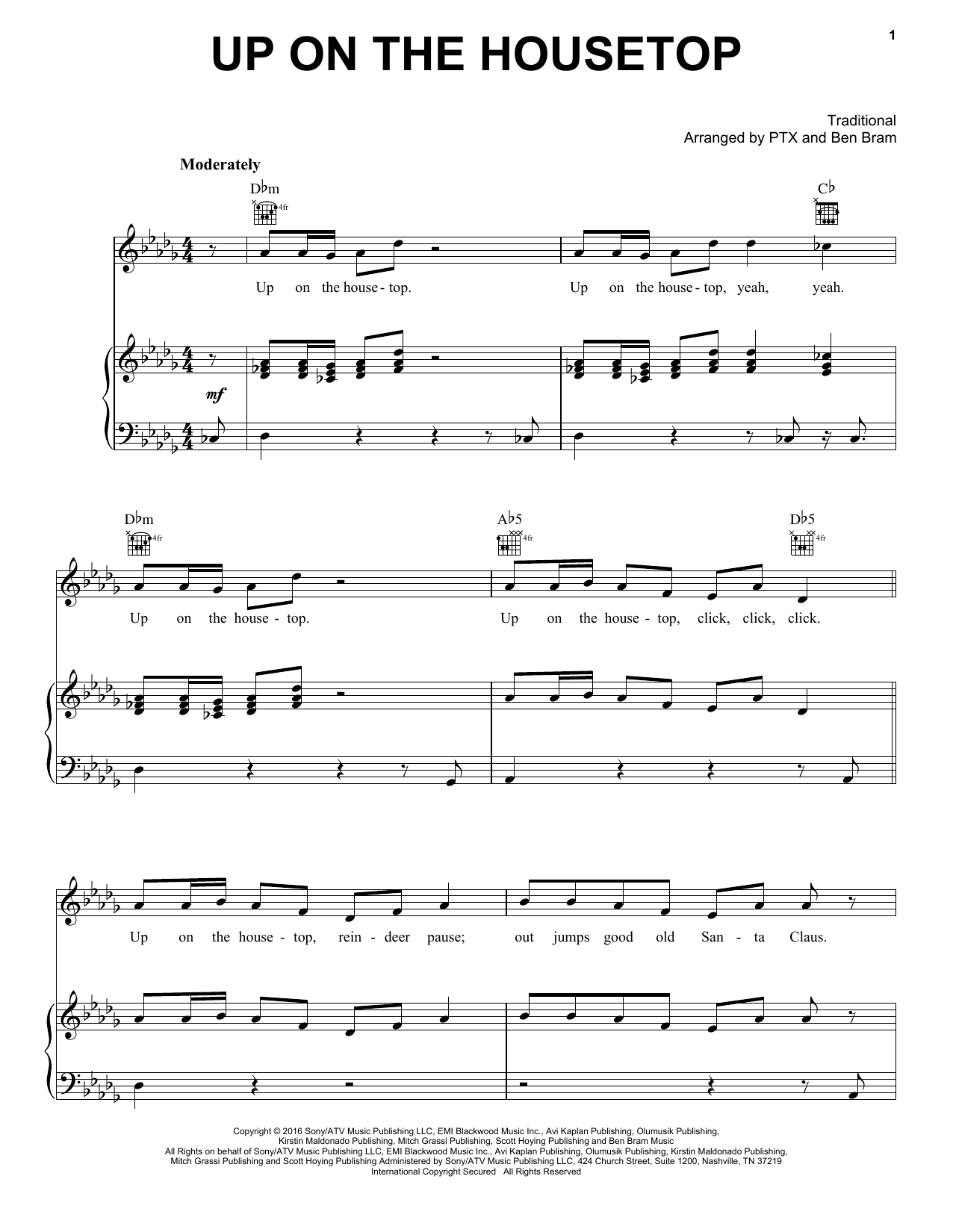 Pentatonix Up On The Housetop Sheet Music