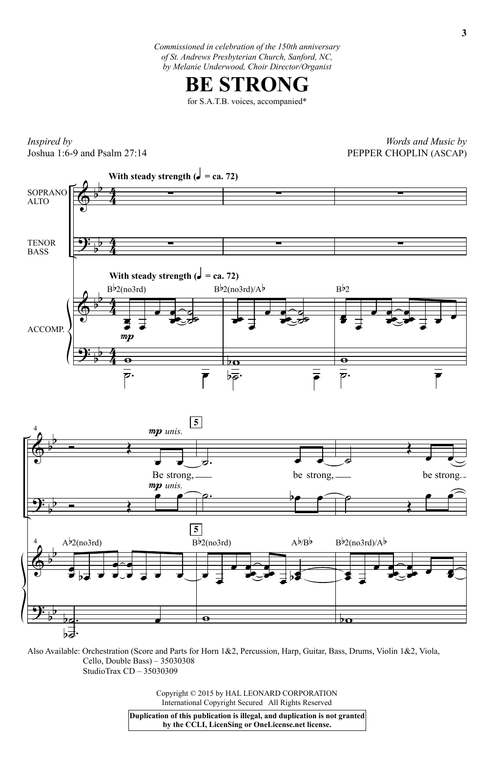 Pepper Choplin Be Strong Sheet Music