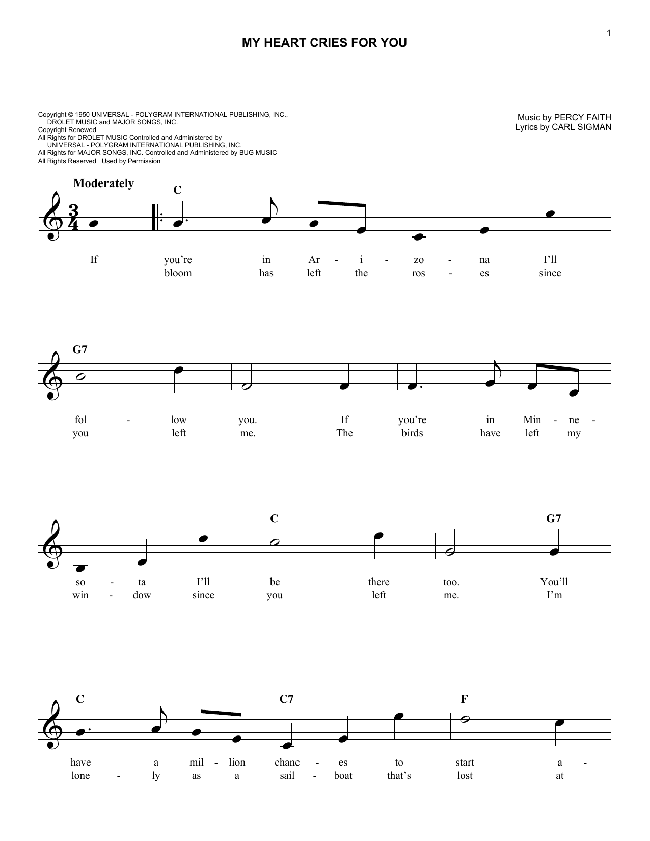 Percy Faith My Heart Cries For You Sheet Music