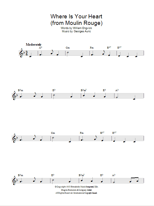 Percy Faith Where Is Your Heart Sheet Music
