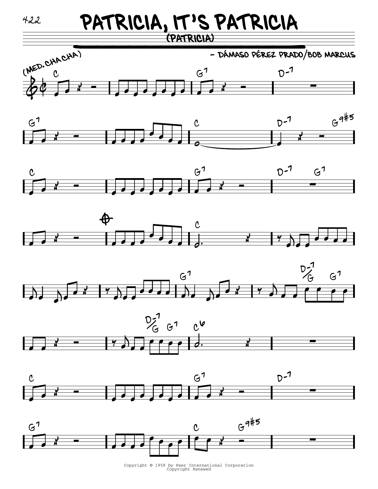 Perez Prado & His Orchestra Patricia, It's Patricia (Patricia) Sheet Music