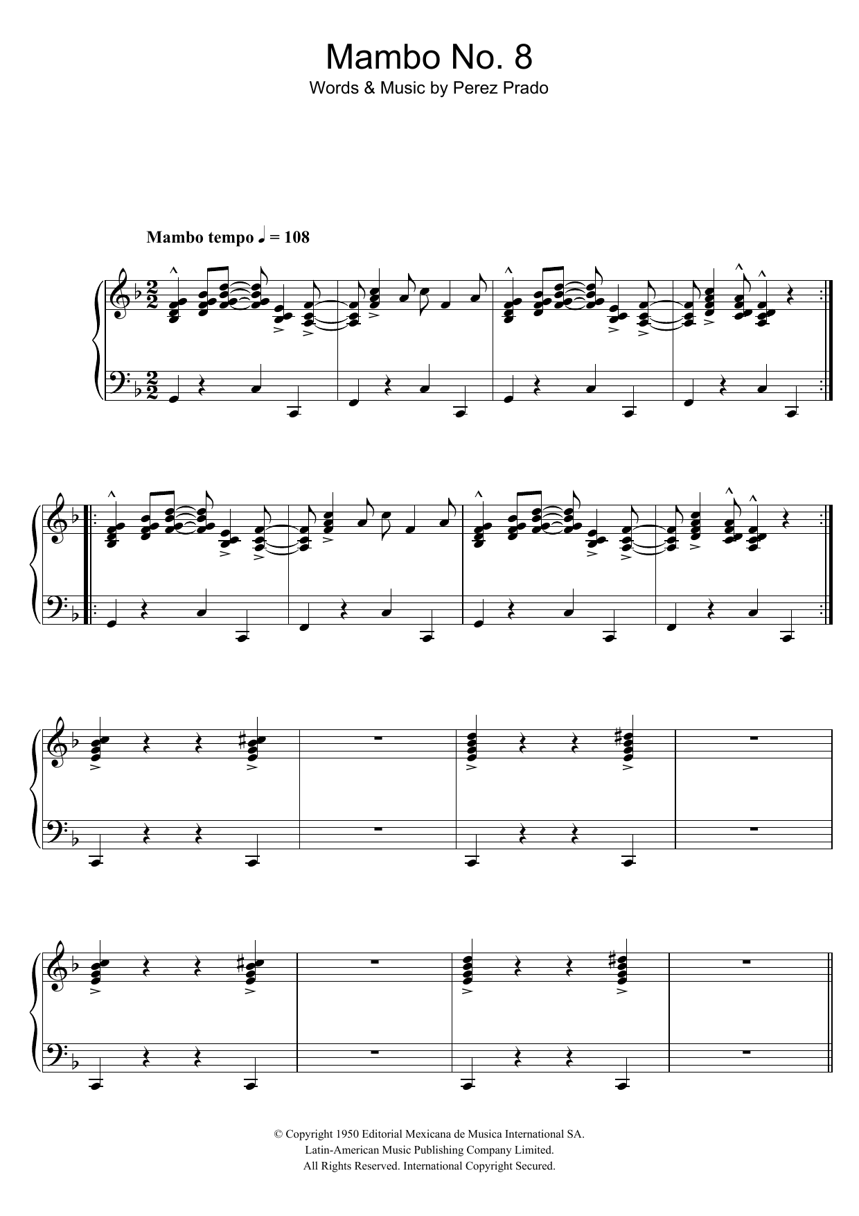 Perez Prado Mambo No. 8 Sheet Music