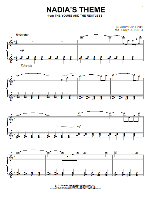 Perry Botkin Jr. Nadia's Theme Sheet Music