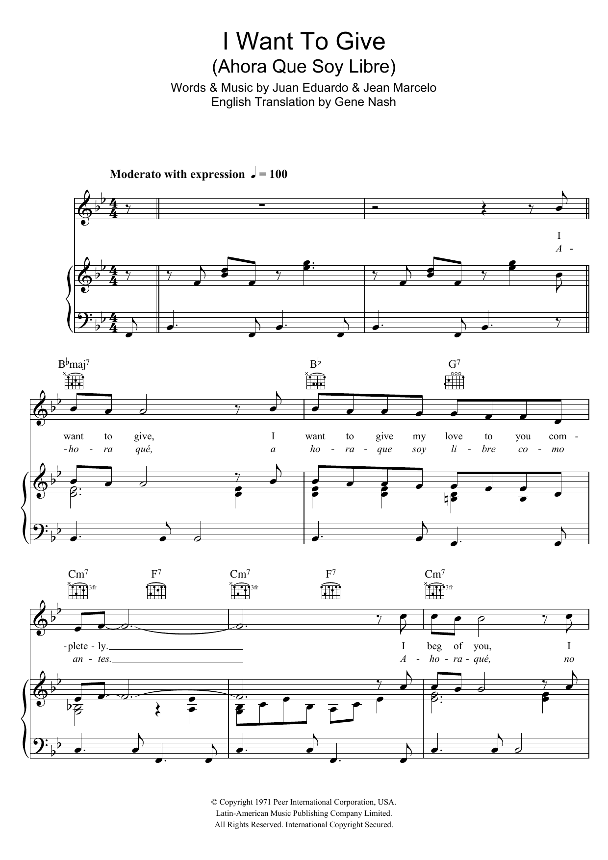 Perry Como I Want To Give (Ahora Que Soy Libre) Sheet Music