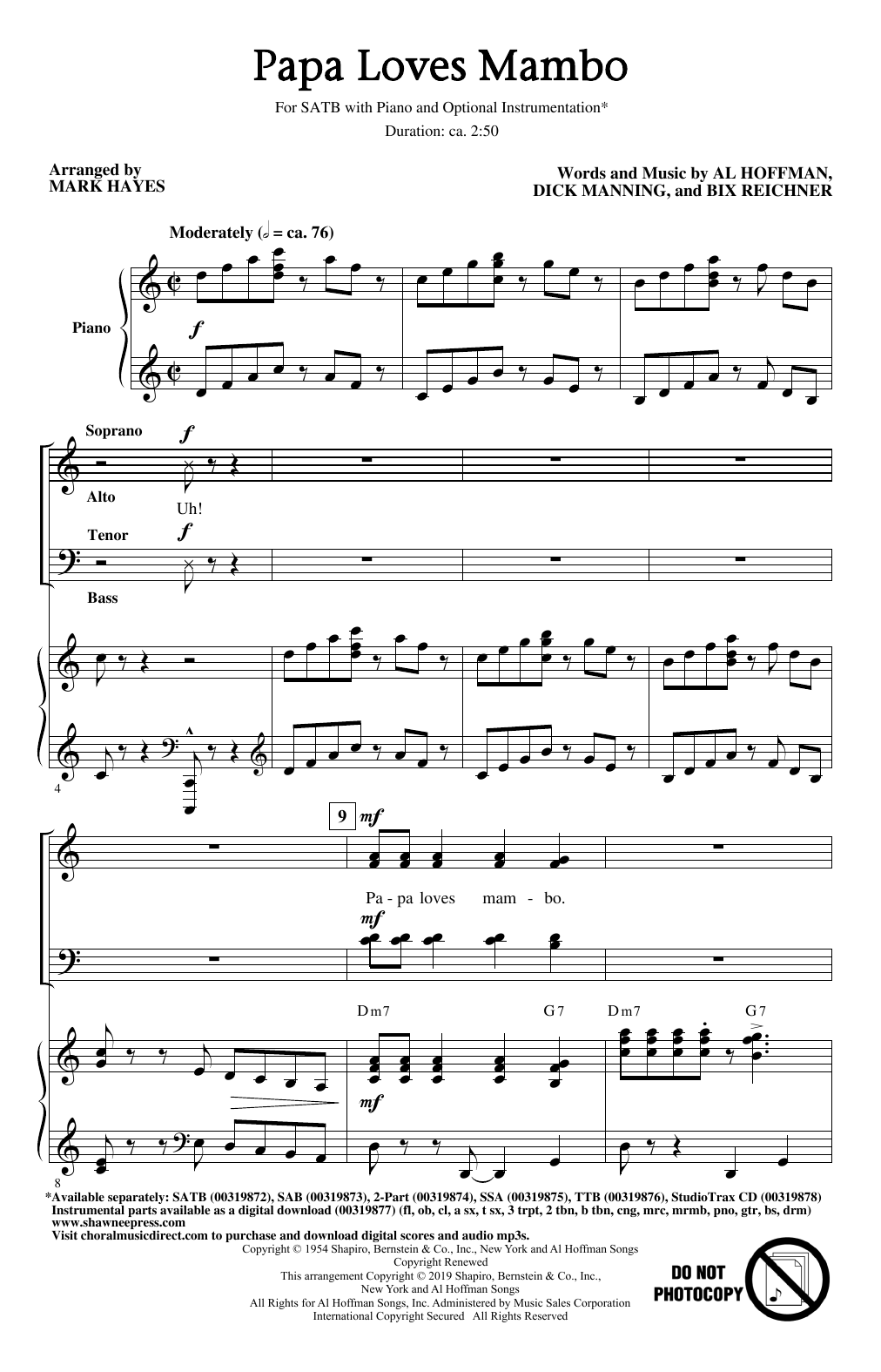Perry Como Papa Loves Mambo (arr. Mark Hayes) Sheet Music