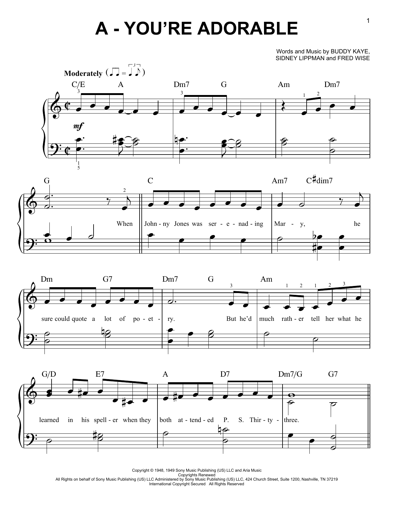 Perry Como & The Fontane Sisters A - You're Adorable Sheet Music