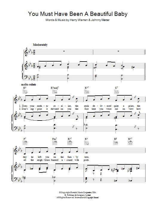 Perry Como You Must Have Been A Beautiful Baby Sheet Music