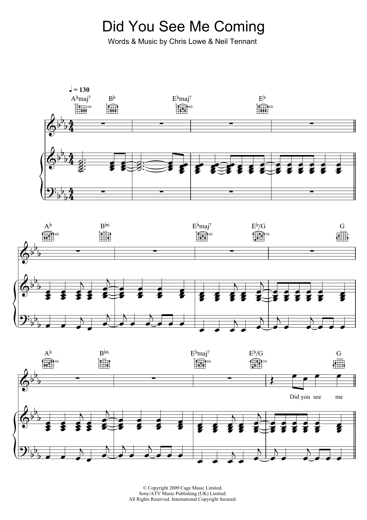 Pet Shop Boys Did You See Me Coming Sheet Music