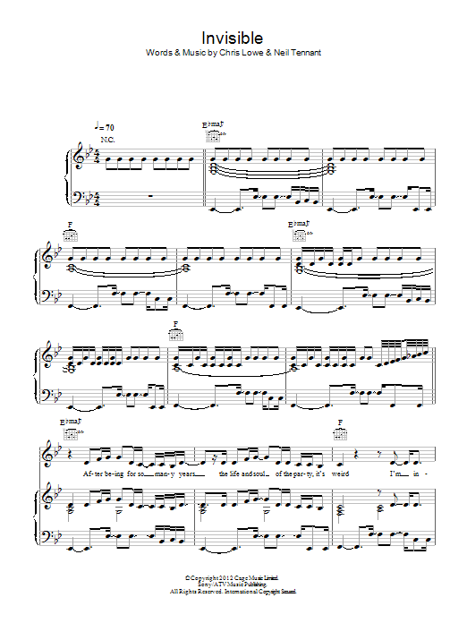 Pet Shop Boys Invisible Sheet Music
