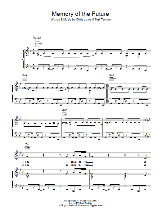Pet Shop Boys Memory Of The Future Sheet Music