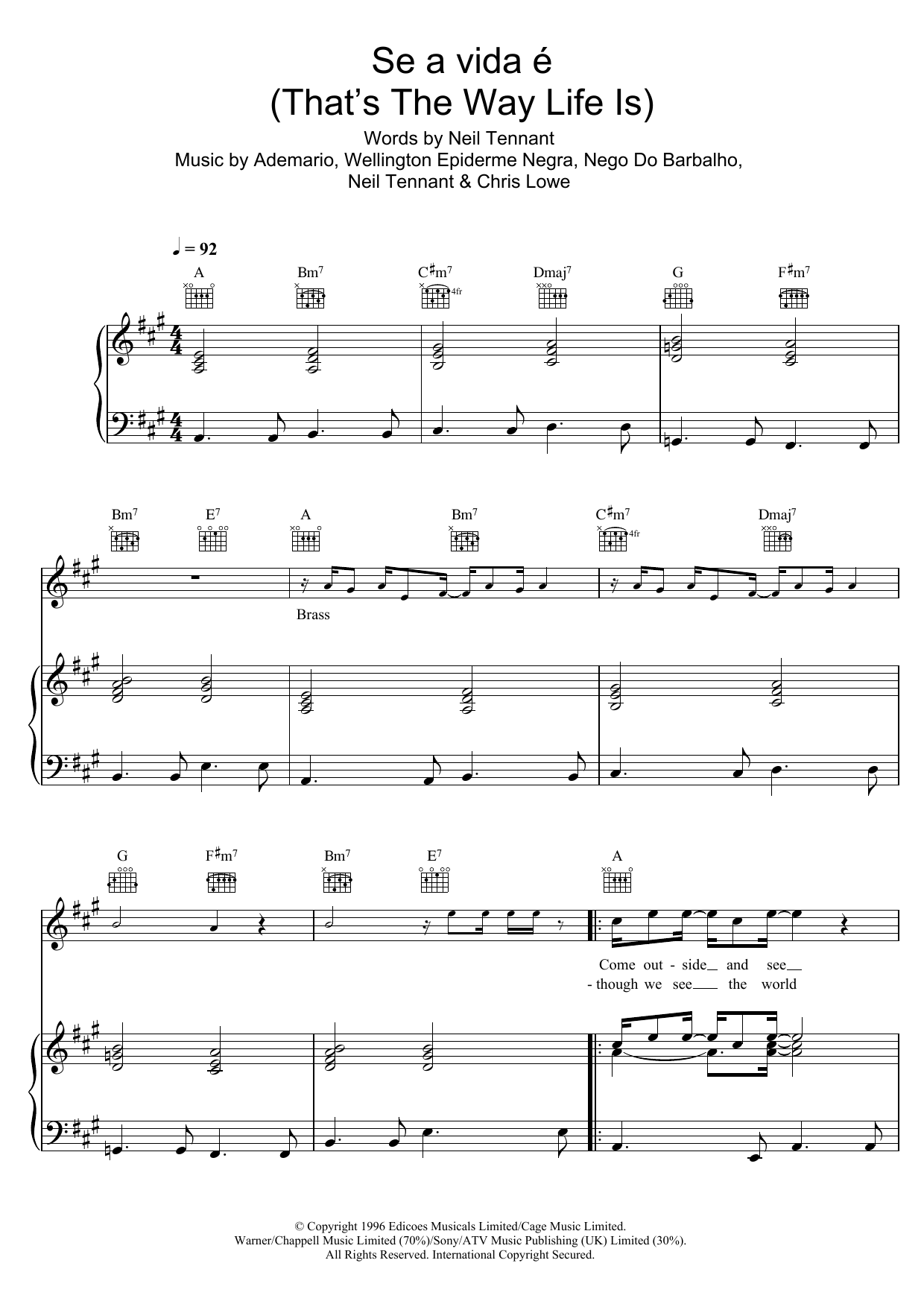 Pet Shop Boys Se a vida e (That's The Way Life Is) Sheet Music