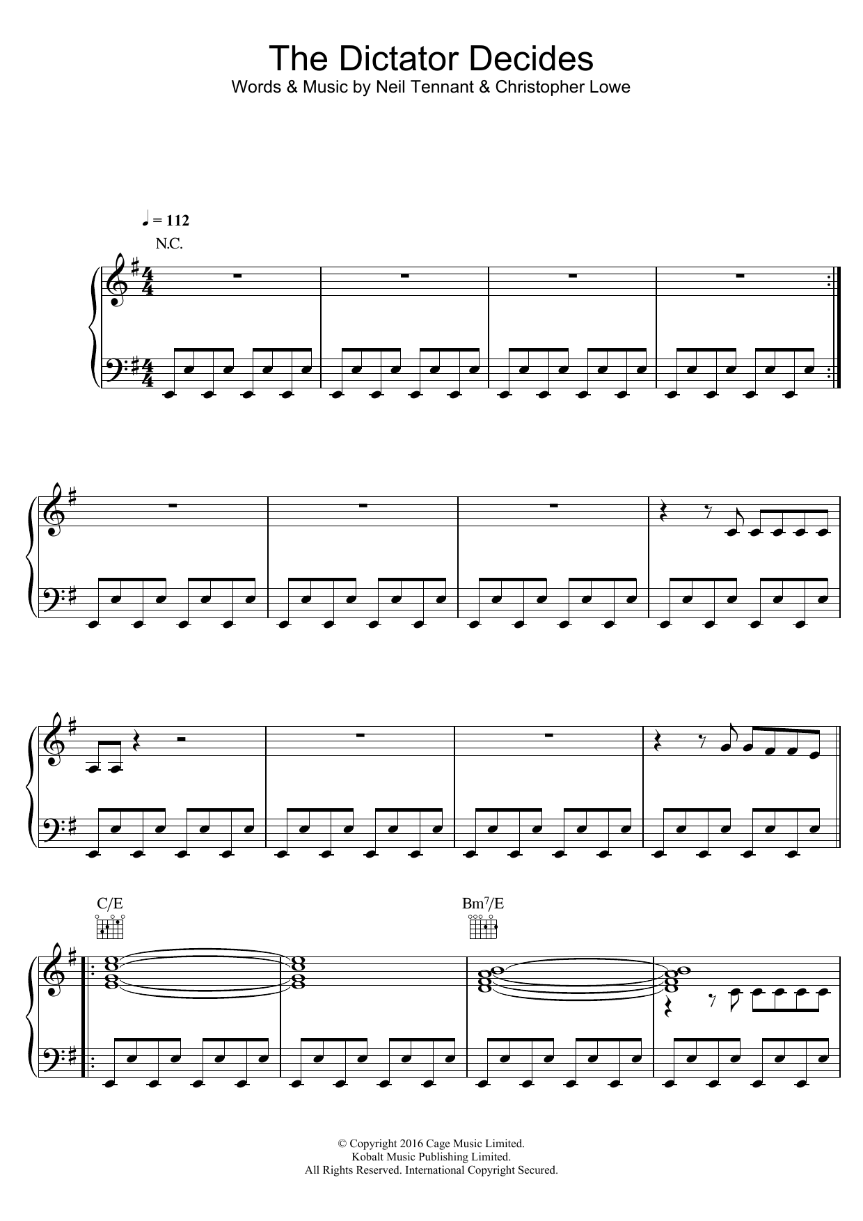 Pet Shop Boys The Dictator Decides Sheet Music