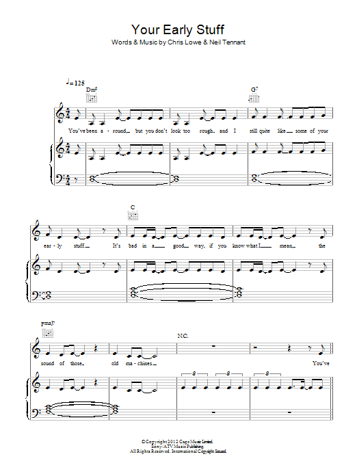 Pet Shop Boys Your Early Stuff Sheet Music