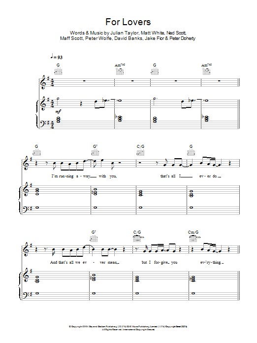 Pete Doherty For Lovers Sheet Music