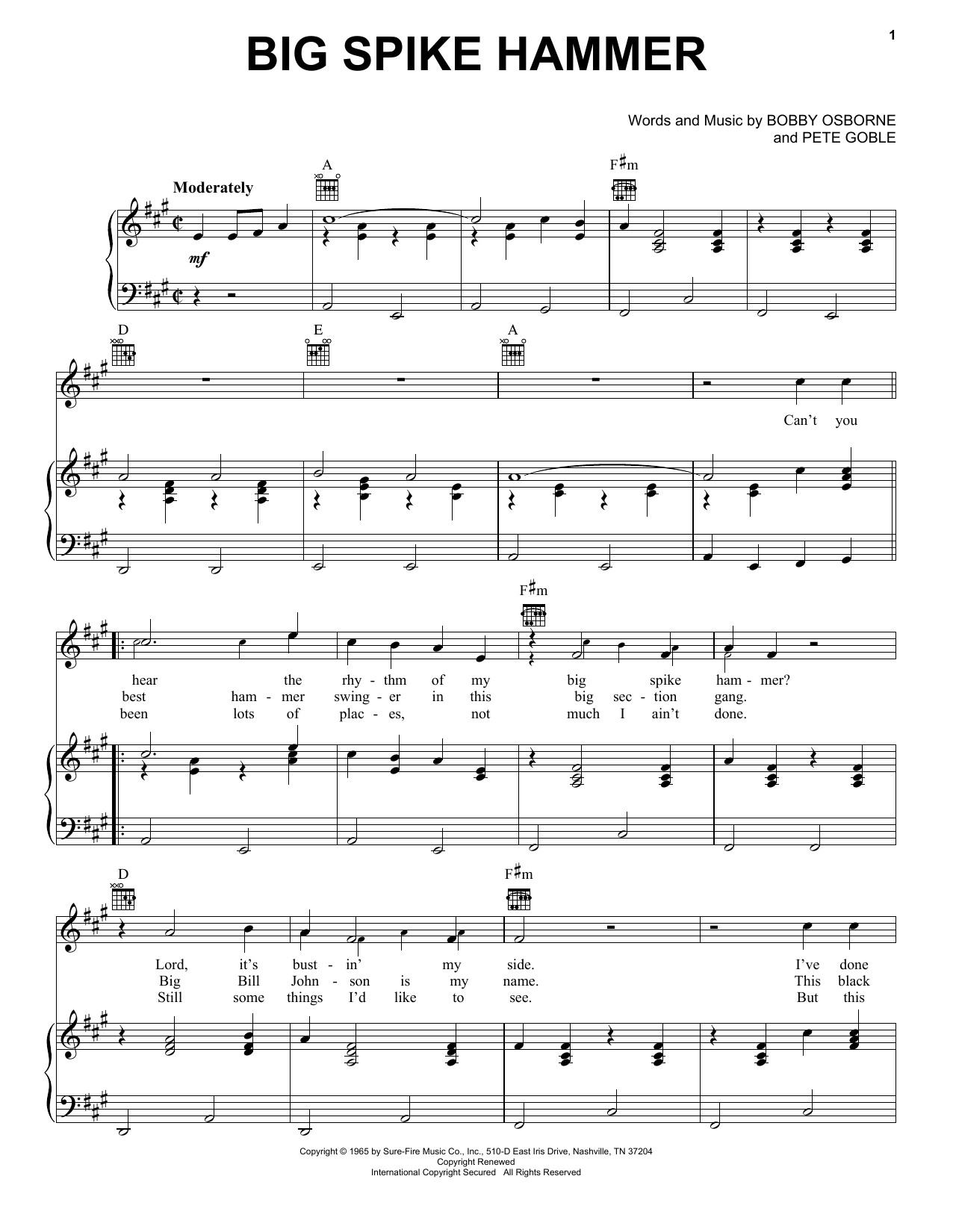 Pete Goble Big Spike Hammer Sheet Music