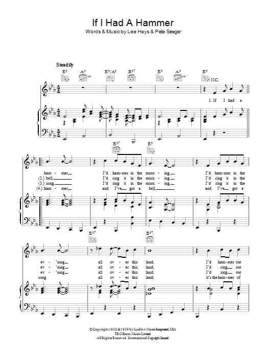 Pete Seeger If I Had A Hammer Sheet Music