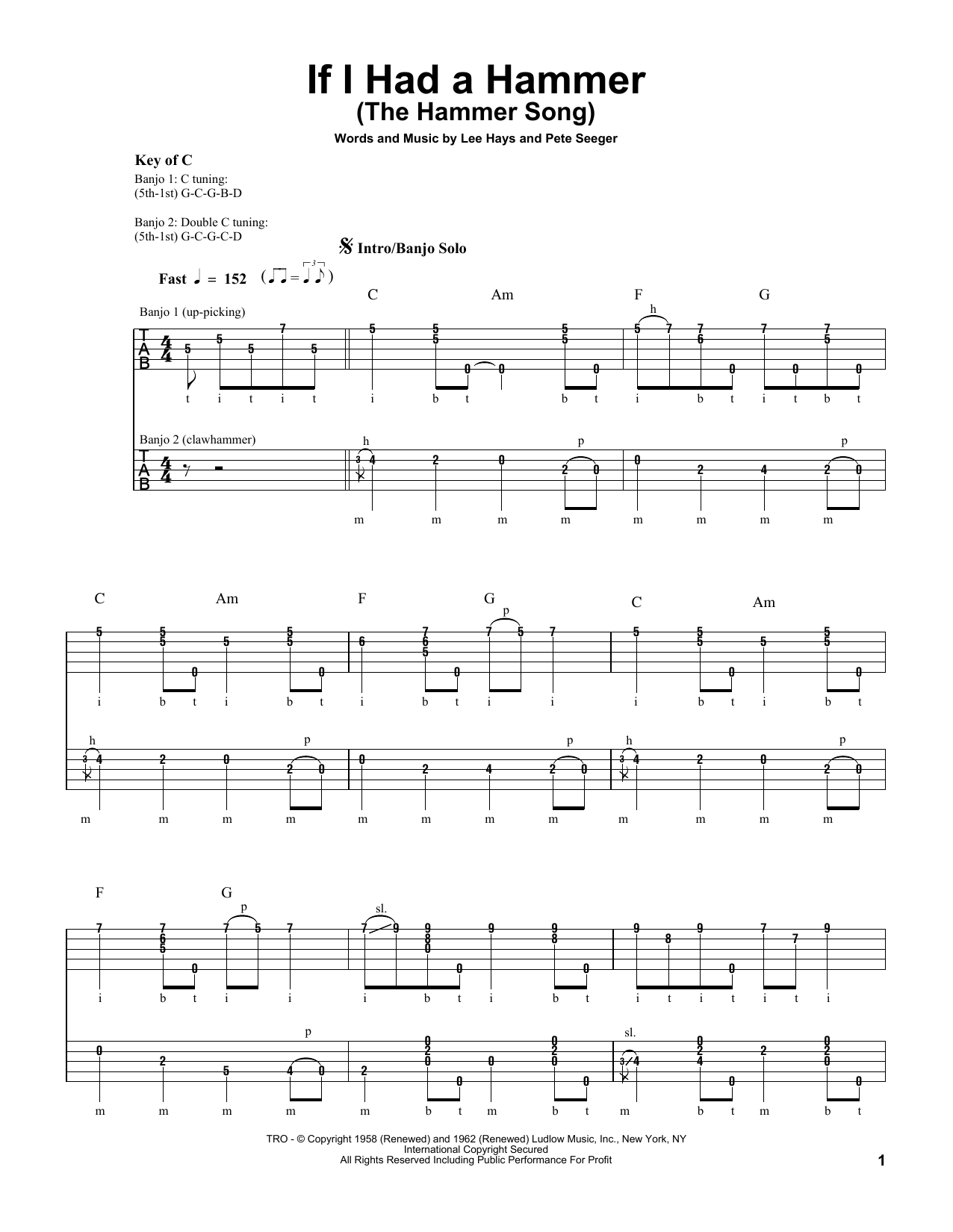 Pete Seeger If I Had A Hammer (The Hammer Song) Sheet Music