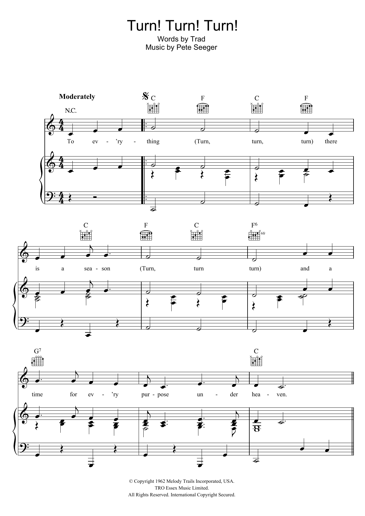 Pete Seeger Turn! Turn! Turn! Sheet Music