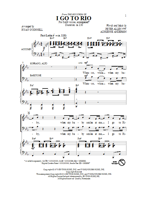 Peter Allen I Go To Rio (from The Boy From Oz) (arr. Ryan O'Connell) Sheet Music