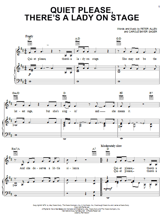 Peter Allen Quiet Please, There's A Lady On Stage (from The Boy From Oz) Sheet Music