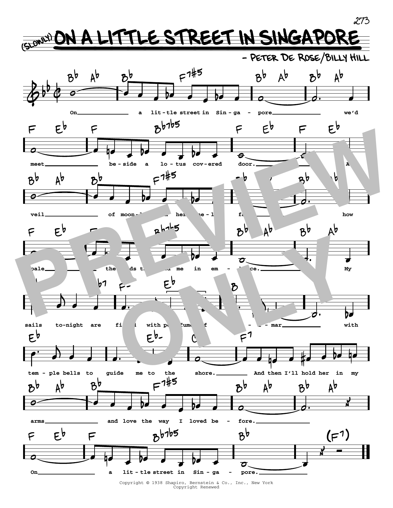 Peter De Rose On A Little Street In Singapore (Low Voice) Sheet Music